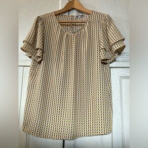 Pleione ruffle sleeve yellow black white triangle blouse